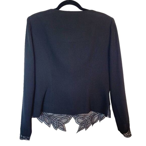 Vintage 80s Reggio Womens 12 Black Rhinestone Button Up Blazer Jacket Lace Hem - Picture 2 of 10